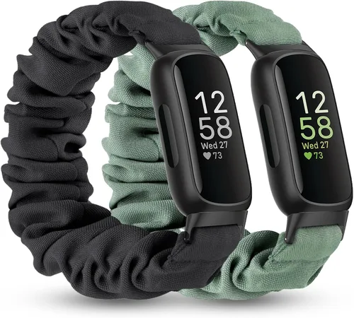 Miniatura 10 de 2 Pack Compatible with Fitbit Inspire 3 Bands for Women Men, Scrunchie Stretchy Strap Cute Elastic Sport Replacement Fabric Cloth Wristband for