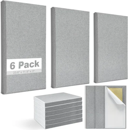 6 piezas de paneles acústicos, paneles de pared insonorizados grandes, paneles de absorción de sonido de fibra de vidrio profesional, paneles de Gris