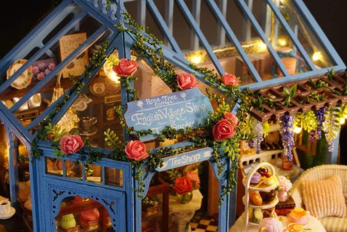Miniatura 7 de CUTEROOM Casa de muñecas en miniatura con muebles, casa de muñecas en miniatura de madera 3D con caja de música y luces LED, kit de casa