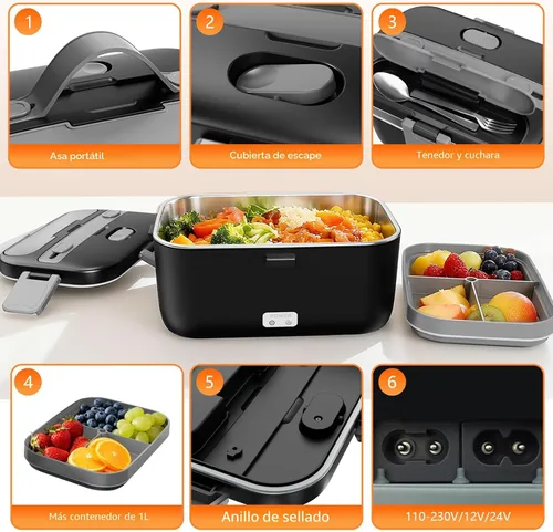 Miniatura 5 de Fiambrera eléctrica para adultos, 2.8L doble capa 100 W, calentador de alimentos calentado rápido, calentador de alimentos para uso en casa