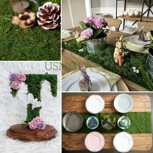 Miniatura 7 de USMOLA Rollo de musgo, musgo seco para manualidades, camino de mesa de musgo para jardines de hadas, decoración de bosque de boda, tapete de musgo