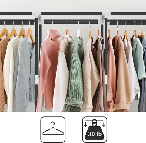 Miniatura 8 de LOKEME Armario portátil, armarios portátiles para colgar ropa con 3 varillas para colgar y 6 estantes de almacenamiento y 4 bolsillos laterales