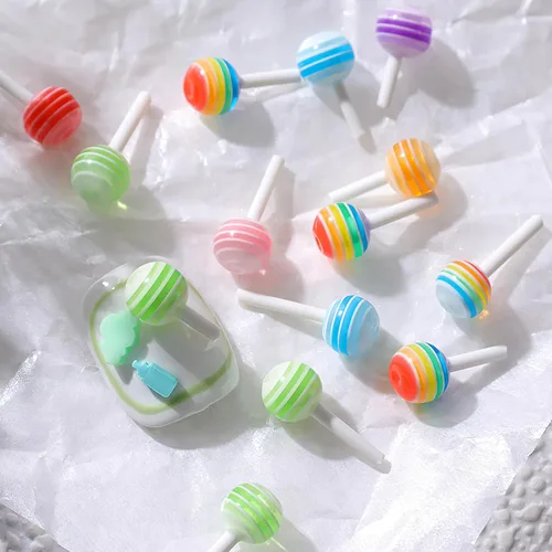 Miniatura 2 de 50 dijes de uñas de piruleta 3D de arcoíris, accesorios de uñas de caramelo de macarrón de resina para arte de uñas, bricolaje y decoración