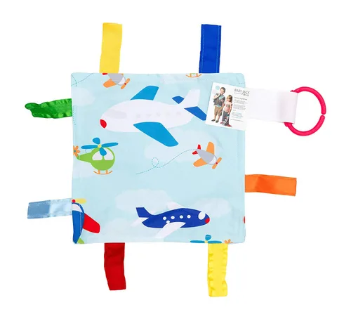 Juguete sensorial para bebé arrugado y dentición cuadrado con etiquetas de cinta cerradas para mayor estimulación: 8 x 8 pulgadas (aviones)