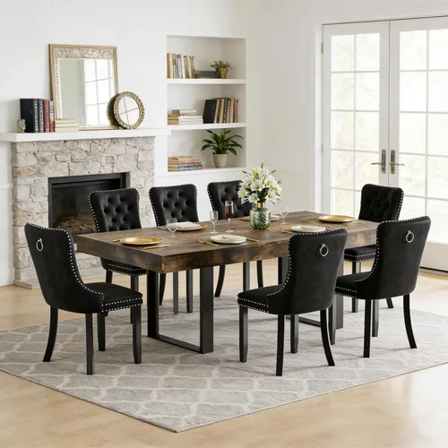 Miniatura 17 de Juego de mesa de comedor extensible de 5 piezas para 4, mesa de cocina de madera marrón de 63-78.7 pulgadas con 4 sillas acolchadas beige, juego