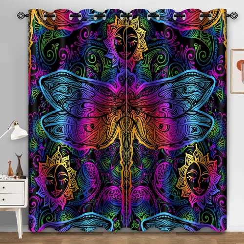 Miniatura 13 de Aimego - Cortinas opacas rústicas con flores de girasol, cortinas para oscurecer la habitación, estilo granja, paneles de madera, mariposas azules