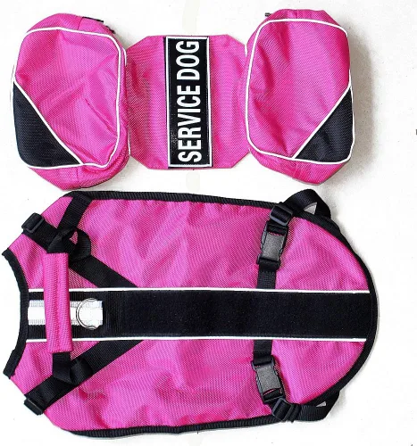 Miniatura 3 de Mochila de servicio para perro, chaleco arnés extraíble con parches de etiquetas (rosa fuerte, S)