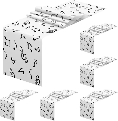 Fanfanwin 6 piezas de notas musicales de plástico, camino de mesa con teclado musical, impermeable, decoración de fiesta temática de 13 x 108