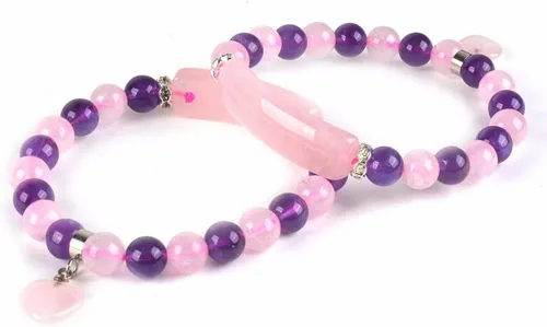 Miniatura 2 de Justinstones - Brazalete unisex con cuentas de gemas semipreciosas con dije de corazón, elástico