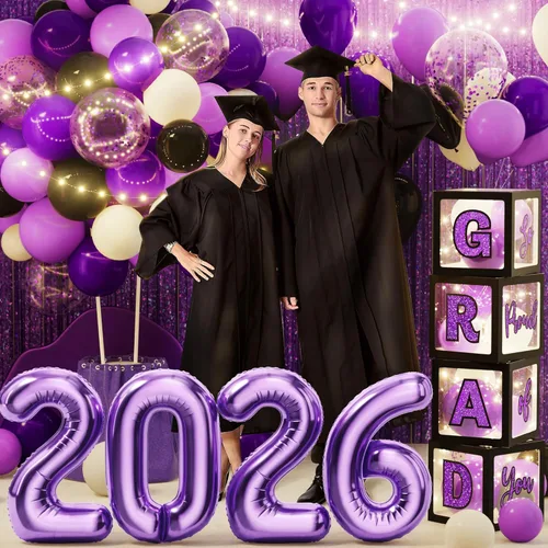 Miniatura 4 de Decoraciones de graduación 2026: 86 piezas de suministros de decoración para fiesta de graduación, incluye cuerdas de luz LED, cajas de bloque