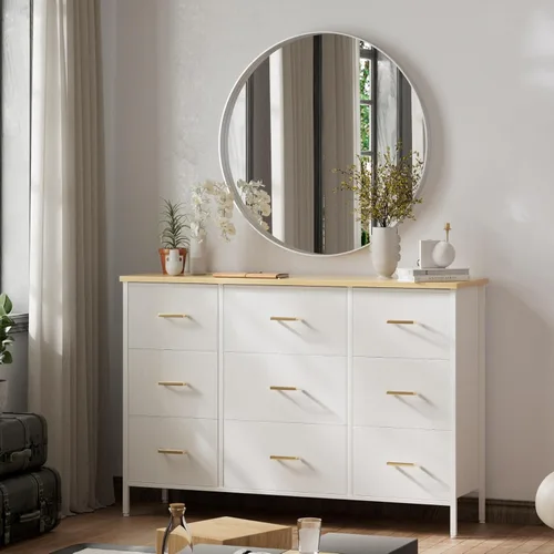 Miniatura 2 de VASICAR Soporte de TV ancho para consola de TV moderna, cómoda de 9 cajones para dormitorio, armario de almacenamiento de tela, cómoda para armario