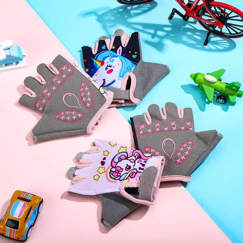 Miniatura 6 de Funtery 2 pares de guantes deportivos de ciclismo para niños, guantes de medio dedo de unicornio, guantes de ciclismo para niños y niñas, guantes