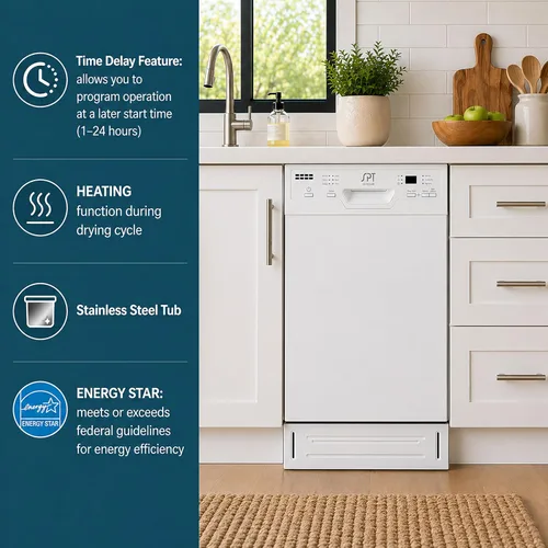 Miniatura 5 de SPT SD-9254W Energy Star 18″ Lavavajillas empotradas con secado con calefacción - Blanco