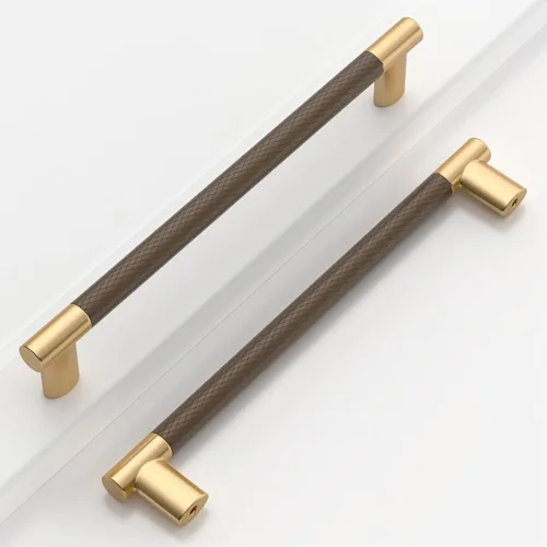 Miniatura 20 de Paquete de 10 manijas para alacena con agujero central de 3 pulgadas (76mm), tiradores de gabinete negros y dorados, tiradores de cajón de cocina