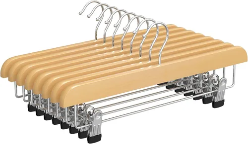 Miniatura 10 de SONGMICS Paquete de 12 perchas de madera para pantalones, madera maciza de alta calidad con fieltro antideslizante, sujeta los pantalones