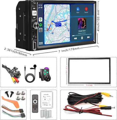 Miniatura 6 de Estéreo de Coche Inalámbrico Apple CarPlay de 7 Pulgadas Doble Din, Radio de Coche FM, Bluetooth 5.2, Pantalla Táctil IPS 1024 * 600, Cámara