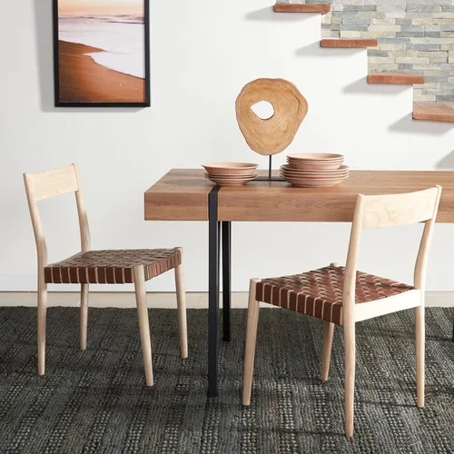 Miniatura 8 de SAFAVIEH Home Collection DCH1201C-SET2 - Silla de comedor de cuero tejido para sala de estar, color negro y natural