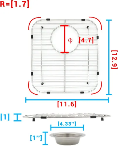 Miniatura 2 de Rejilla para fregadero de cocina de 11-3/4 x 12-1/4 pulgadas, protector de fregadero de cocina resistente con colador integrado y drenaje trasero