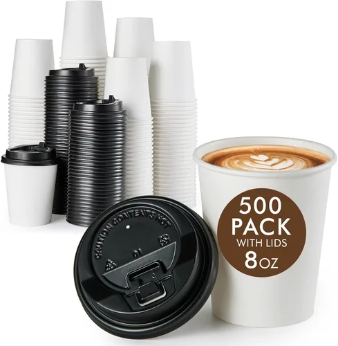 Miniatura 9 de Vplus Paquete de 500 tazas de café de papel de 16 onzas, tazas de café desechables de 16 onzas con tapas, bebida fría/caliente, para el hogar