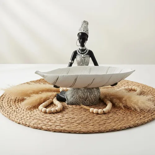 Miniatura 9 de Lescafita Escultura Africana Hecha a Mano de Mujer Sentada - Figura Tribal Dorada Sosteniendo Canasta, Decoración del Hogar de Resina