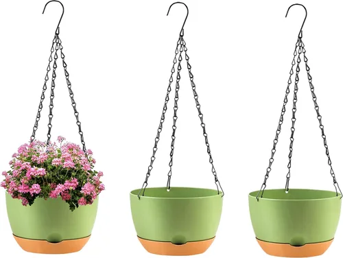 Miniatura 16 de KPUVX Maceta Colgante de 10 Pulgadas, Macetas de Riego Automático para Plantas de Interior, Paquete de 3 Cestas Colgantes de Plástico con Bandeja