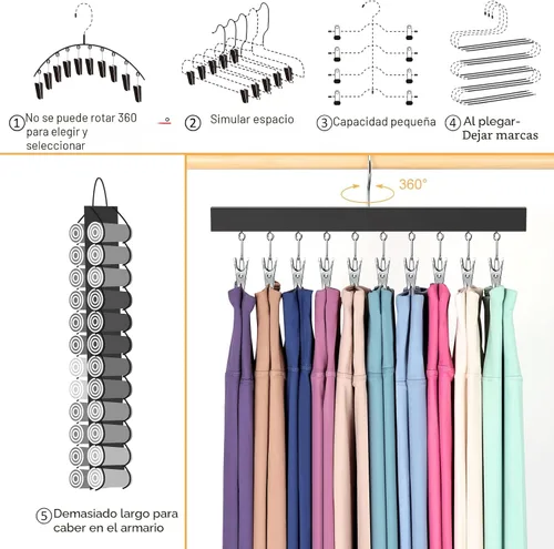 Miniatura 3 de Organizador de leggings para armario, perchas para pantalones con clips con capacidad para 20 leggings, jeans, sombreros, pantalones cortos