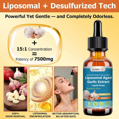 Miniatura 3 de Extracto de ajo envejecido en gotas líquidas 15:1 7500 mg Suplemento de ajo orgánico inodoro para salud cardiovascular cardíaca e inmunológica