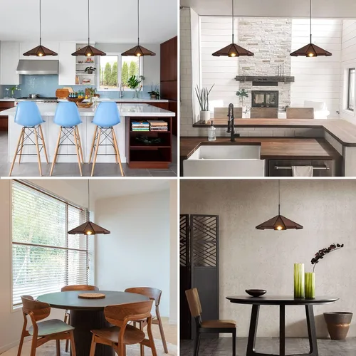 Miniatura 4 de Lámpara colgante de madera de granja, lámpara colgante de techo, moderna lámpara de techo ajustable para isla de cocina, comedor, sala de estar