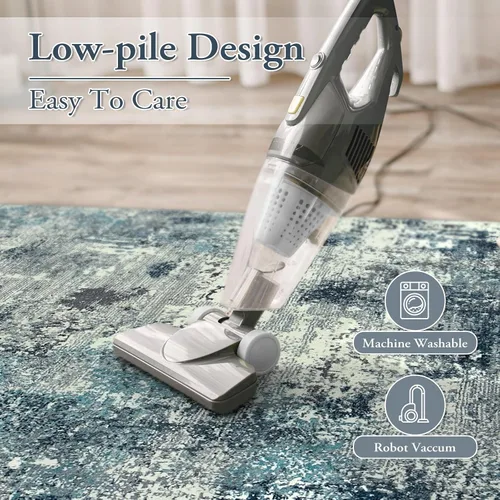 Miniatura 5 de Lahome - Alfombra abstracta de 3 x 5 pies, alfombra lavable azul gris para entrada sin deslizamiento, alfombra moderna de pelo bajo y suave