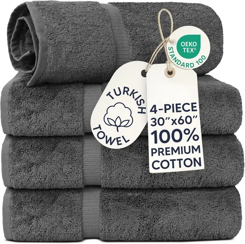 Miniatura 109 de Chakir Turkish Linens - Toallas turcas de 100% algodón, suaves y absorbentes (4 paños, color gris)