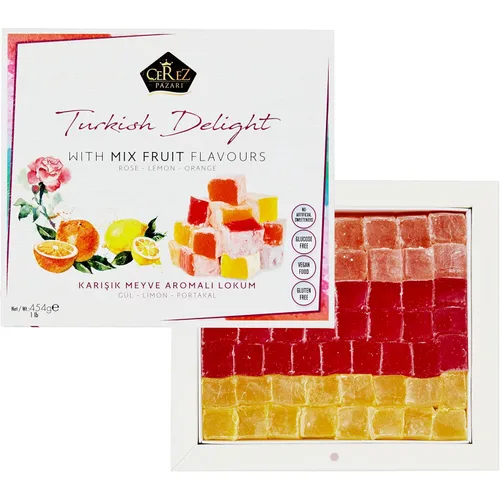 Miniatura 3 de Cerez Pazari - Delicia turca con sabores de rosa, naranja y limón, mezcla de 14 oz. Caja de regalo con snacks gourmet tamaño mediano. Sin nueces.