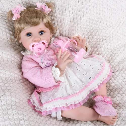 Miniatura 2 de Aori Muñecas Reborn de 22 pulgadas – Muñeca de bebé realista para niños de 3 años en adelante – Bebé recién nacido realista con traje rosa – Cuerpo