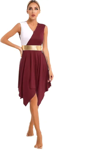 Miniatura 86 de easyforever Vestido de baile sin mangas con bloques de color para mujer, alabanza litúrgica, ropa de baile lírico, vestido de bata de adoración