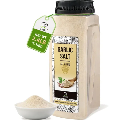 Soeos Sal de Ajo 38.8 onzas (1.1 kg), Sal de Ajo a Granel, Condimento Sin GMO, Sin Gluten, Ideal para Añadir Sabor a Sopas, Panes, Vegetales, Carnes