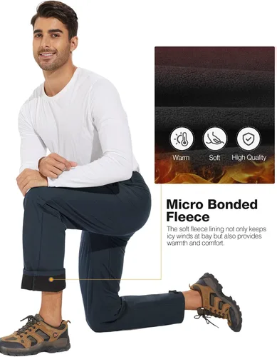 Miniatura 2 de SPECIALMAGIC Pantalones de senderismo con forro polar para hombre, para esquí, invierno, softshell, impermeables, bolsillos con cremallera