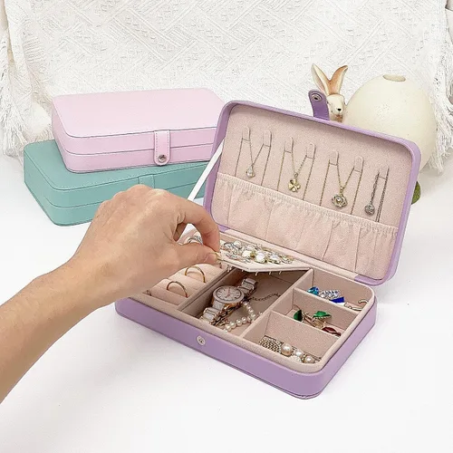 Miniatura 6 de Joyero de viaje, mini organizador portátil con cremallera, de piel sintética sintética, pequeñas cajas de almacenamiento para anillos, aretes