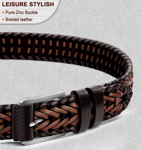 Miniatura 2 de Cinturones para hombre, cinturones trenzados de cuero Bulliant para hombre, pantalones de mezclilla casuales para golf, cualquier ajuste, caja