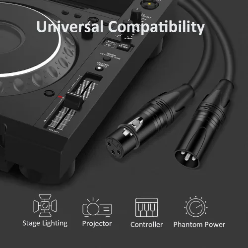 Miniatura 2 de Cable XLR de 3 pines macho a hembra para micrófono de baja Z para altavoz alimentado, LED DMX, efector, acualizador y más, 3 pies, color negro