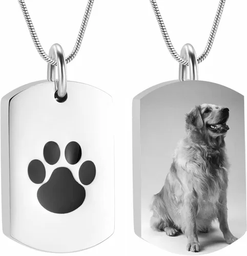 Miniatura 11 de Collar de urna de cremación para cenizas para mascotas, joyería conmemorativa de cenizas con estampado de patas, colgante de recuerdo, deja una foto