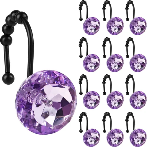 Miniatura 20 de Sunlit Diseño de Lujo Redondo Aqua Azul Diamante Cristal Gema Bling con Bolas Deslizantes Ganchos para Cortina de Ducha, Anillos para Cortina