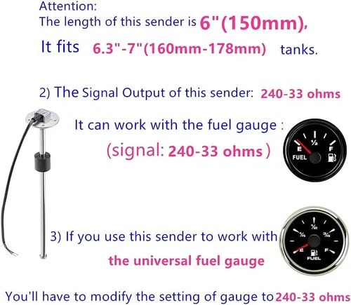 Miniatura 4 de 100TECH - Unidad Marina de sensor con indicador para nivel de combustible, gas, agua, para lancha, vehículo, camión, caravana, 240-33 ohm, 5.9