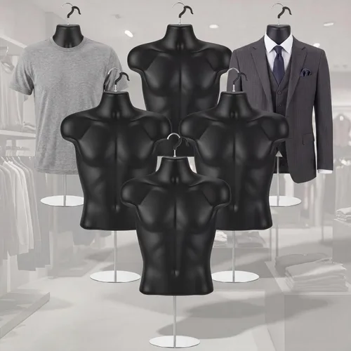 Miniatura 9 de Geetery 1 paquete de maniquí masculino de medio cuerpo con soporte y gancho para colgar, forma de vestido apilable con espalda hueca para exhibición