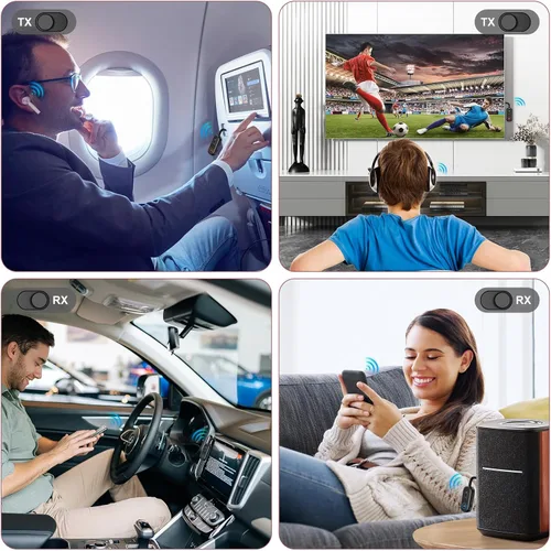 Miniatura 9 de LOFICOPER Adaptador Bluetooth 5.3, transmisor Bluetooth inalámbrico 2 en 1 y receptor para vuelo, automóvil, auriculares, estéreo doméstico, TV Negro