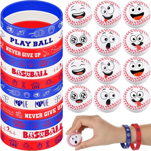 Seenelling 60 piezas de recuerdos de fiesta de béisbol, pulseras deportivas de silicona y mini bolas de estrés para la cara, regalos de fiesta para