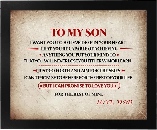 Miniatura 6 de AMERICAN LUXURY GIFTS Impresión artística de pared con texto en inglés "To My Son", "Love Dad", impresión familiar inspiradora de 10 x 8 pulgadas