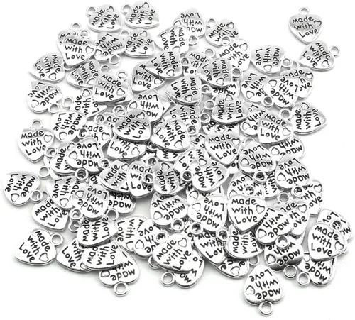 heyous 100 dijes en forma de corazón, etiquetas de metal hechas a mano, hechas con etiquetas de amor, tallado, manualidades, collares, pulseras,