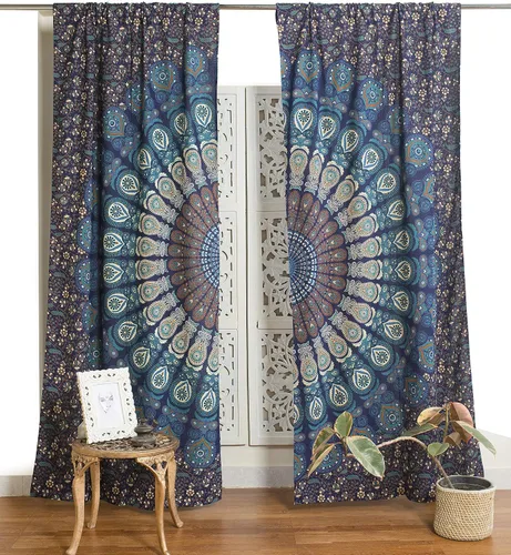 Miniatura 10 de Popular Handicrafts - Paneles de cortina estilo Indio Hippie Bohemio Hermosa Mandala Multicolor Azul Pavo Real