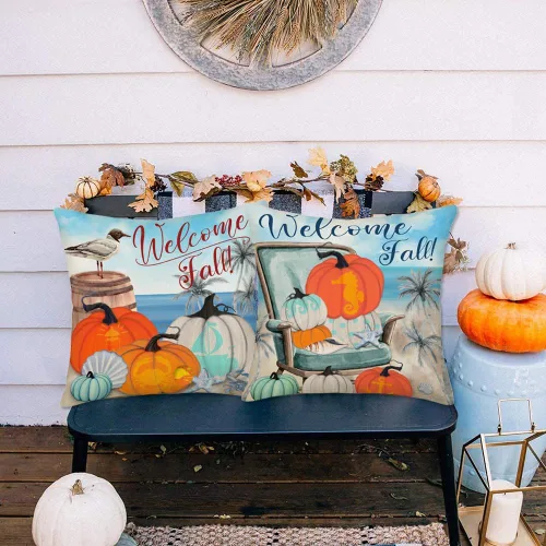 Miniatura 4 de 4 fundas de almohada de otoño de bienvenida, decoración de otoño, decoración costera de playa, estrella de mar, calabaza, granja, decoración