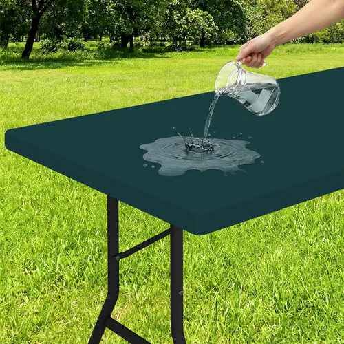 Miniatura 15 de Smiry - Mantel rectangular de vinilo con respaldo de franela elástica ajustada para mesas plegables de 2 pies, manteles impermeables y lavables