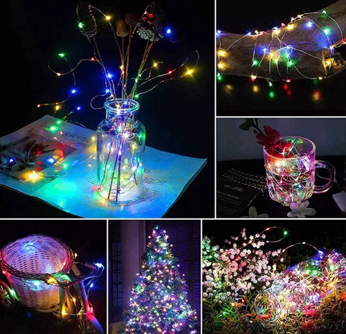 Miniatura 4 de Luces de Hadas Guirnalda de luces a pilas, paquete de 2 unidades, 100 LED, impermeable, alambre de cobre, luz de Navidad parpadeante